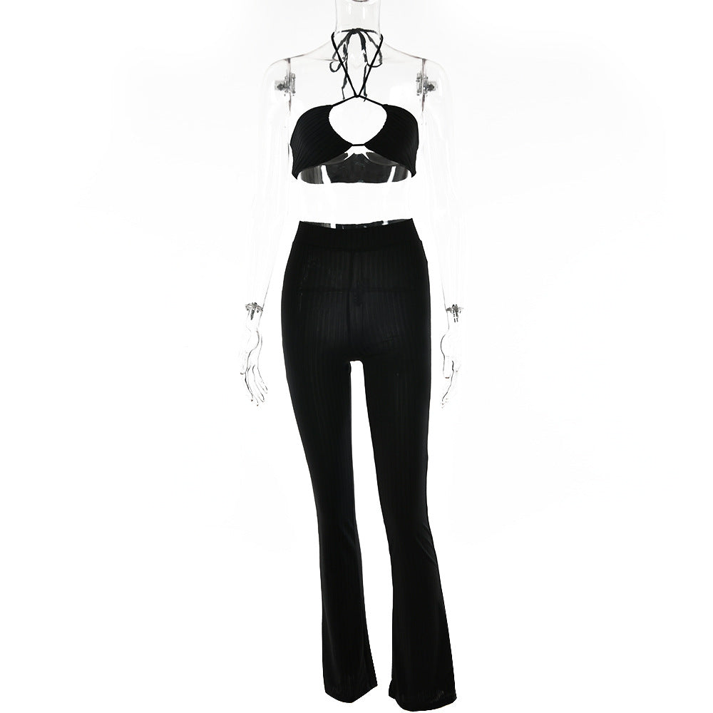 Two Piece Halter Tube Top Top and High Waist Pants