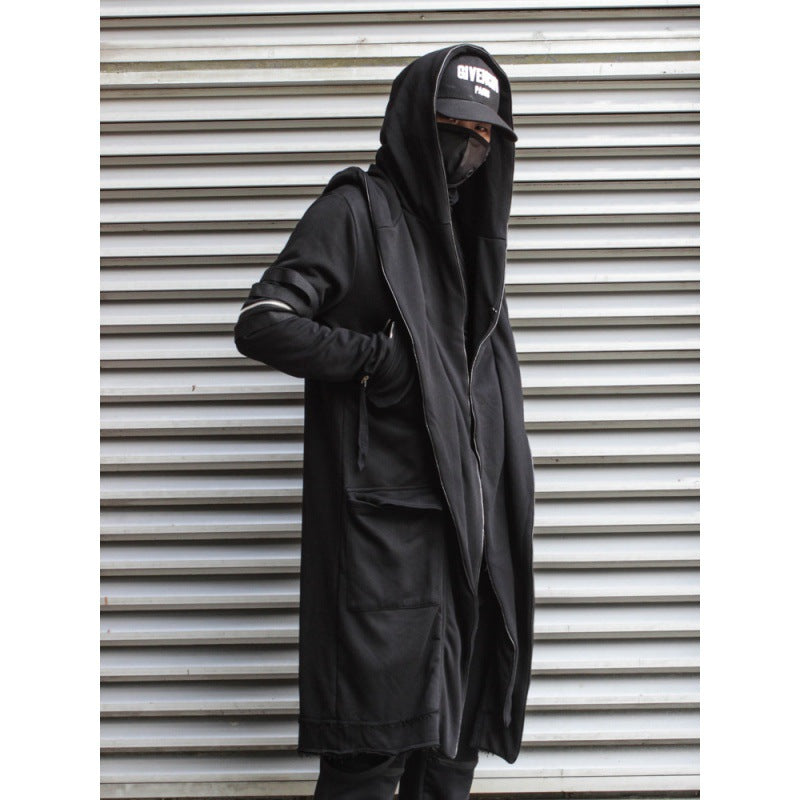 Men's Long Dark Cloak Jacket with Hood