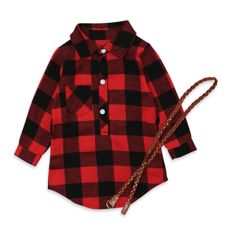 Fashion Long Red Plaid Dress With Belt