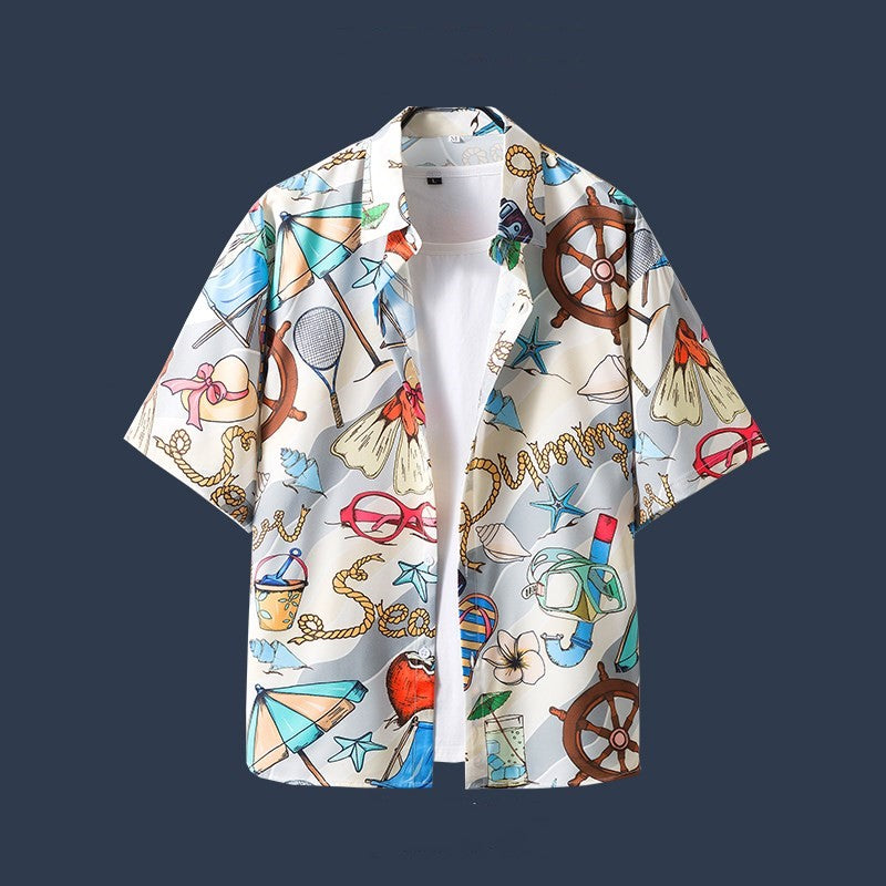 Hawaiian Beach Flower Shirt Short Sleeve Men's Loose Casual Shirt Coat