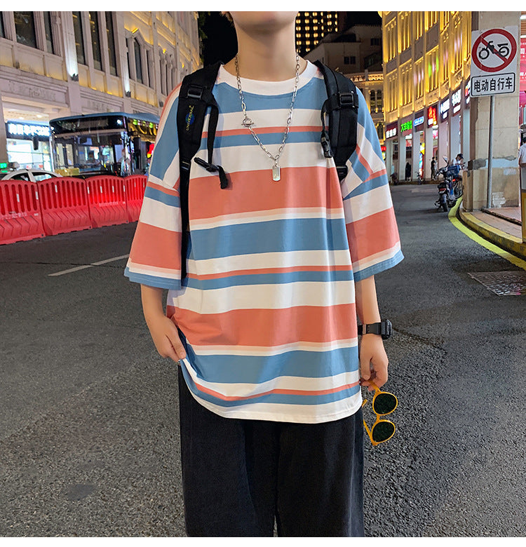 Men's Striped Short Sleeve Loose T-shirt