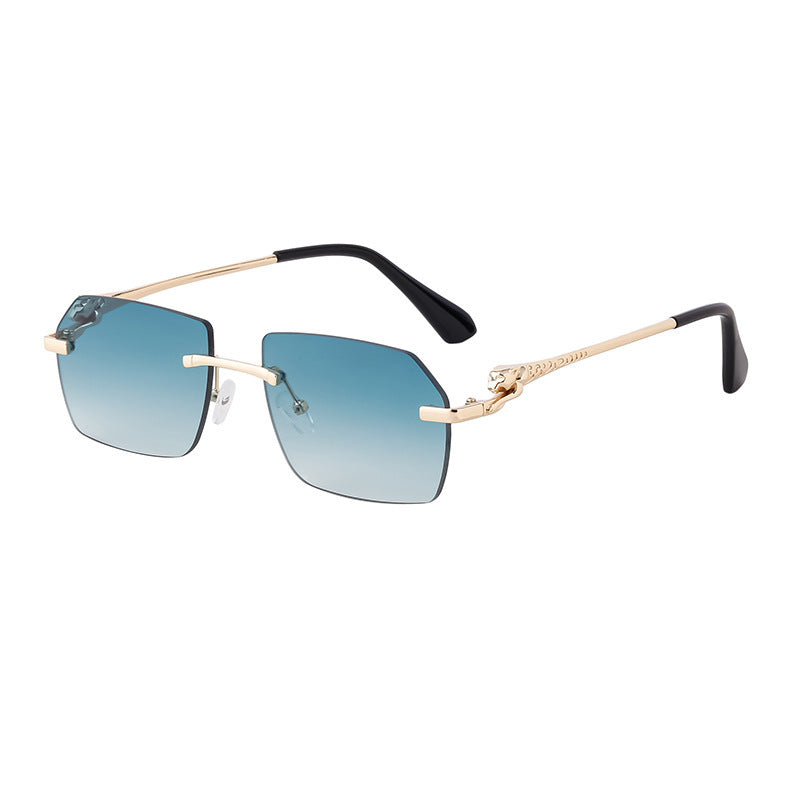 Frameless Trimming Leopard Temple Men Retro Square Frame Driving Sunglasses