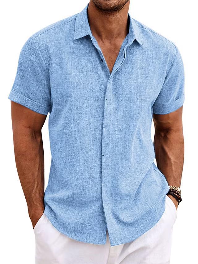 Men's Solid Color Loose Linen Short-sleeved Shirt