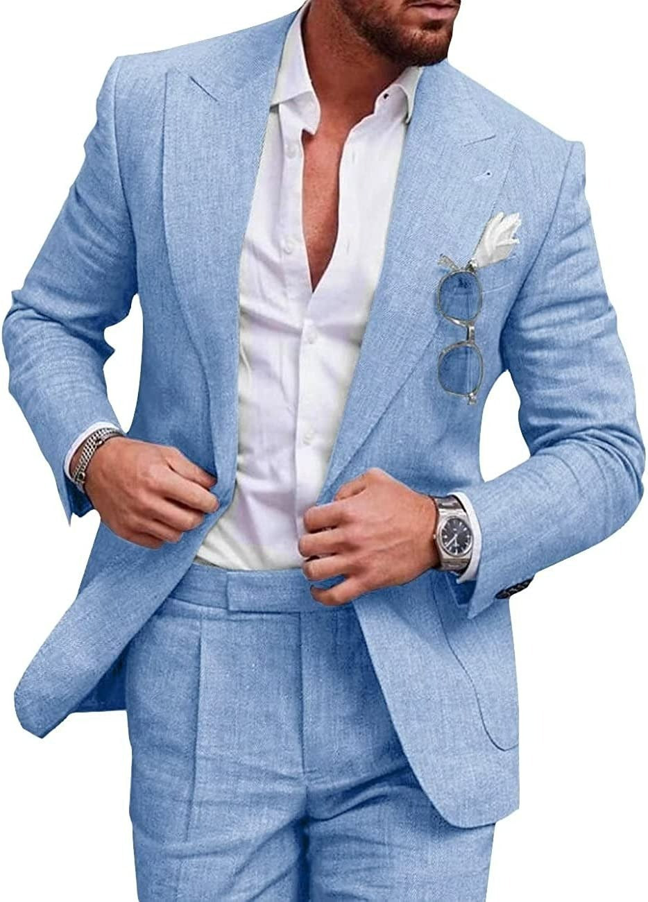 Men's Large Single Row One Button Solid Color Two-piece Set