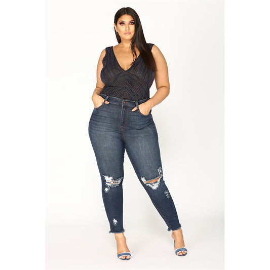 Stretch Shredded Hip Raise Plus Size Jeans