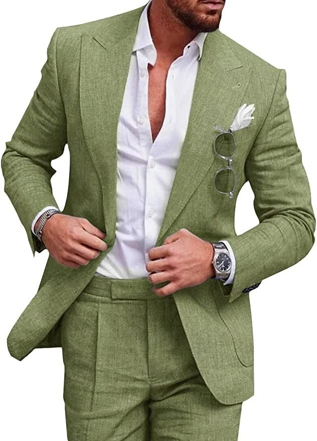 Men's Large Single Row One Button Solid Color Two-piece Set