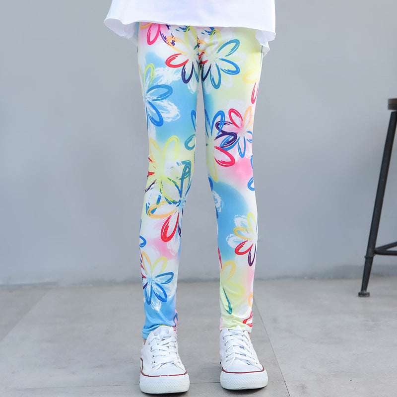 Girls' Thin Elastic Printed Pants