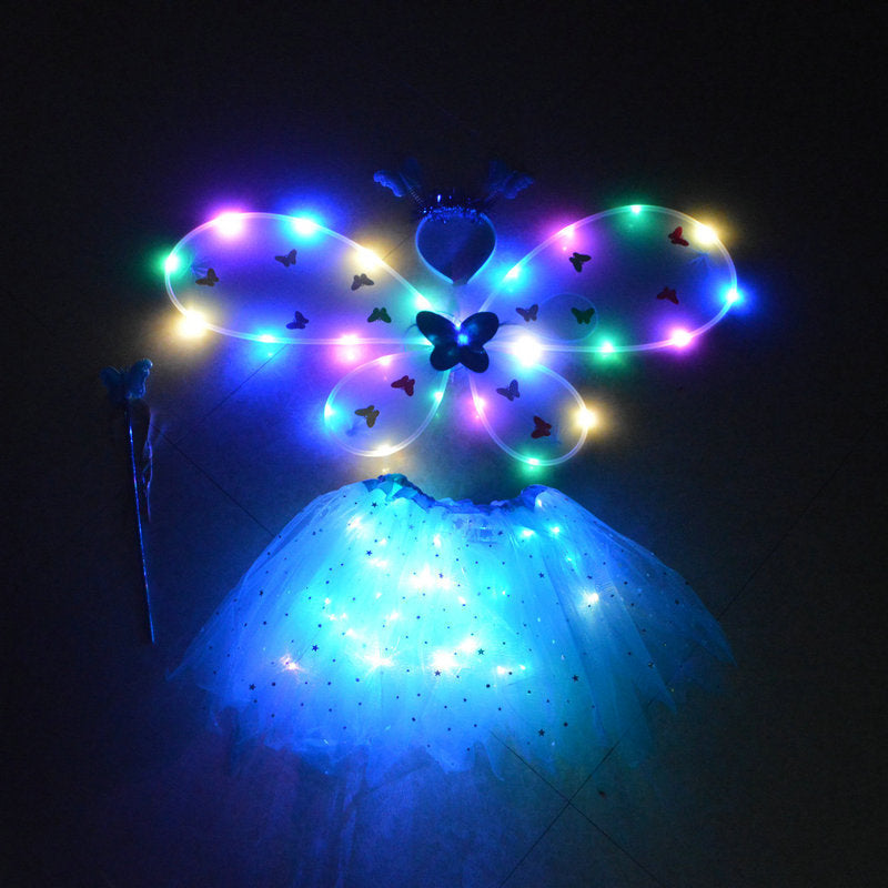 Glowing Butterfly Wings Flower Fairy Stick Three-piece Set