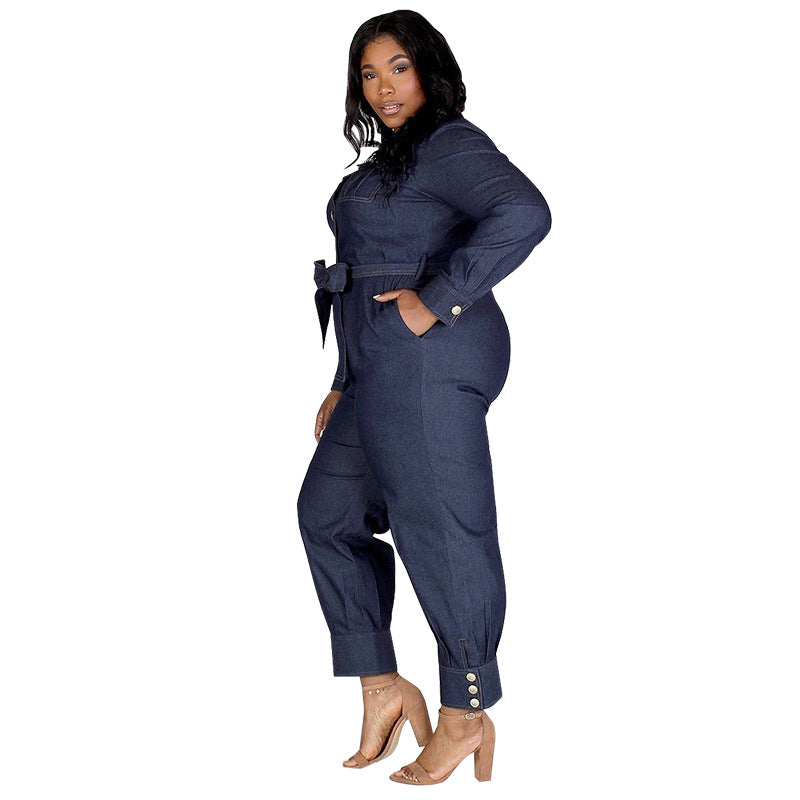 Plus Size Women Denim Jumpsuit