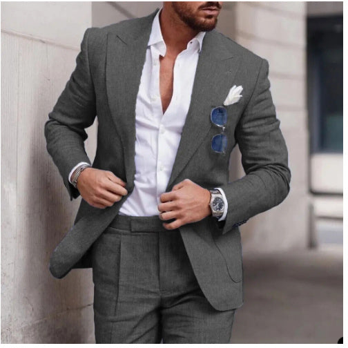 Men's Large Single Row One Button Solid Color Two-piece Set