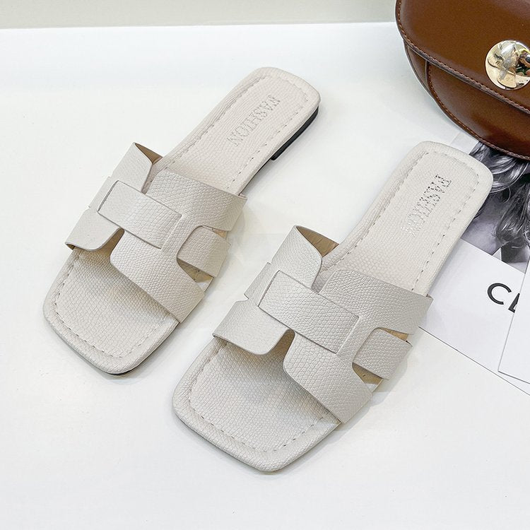 Fashion Leather Outer Wear Square Head Sandals