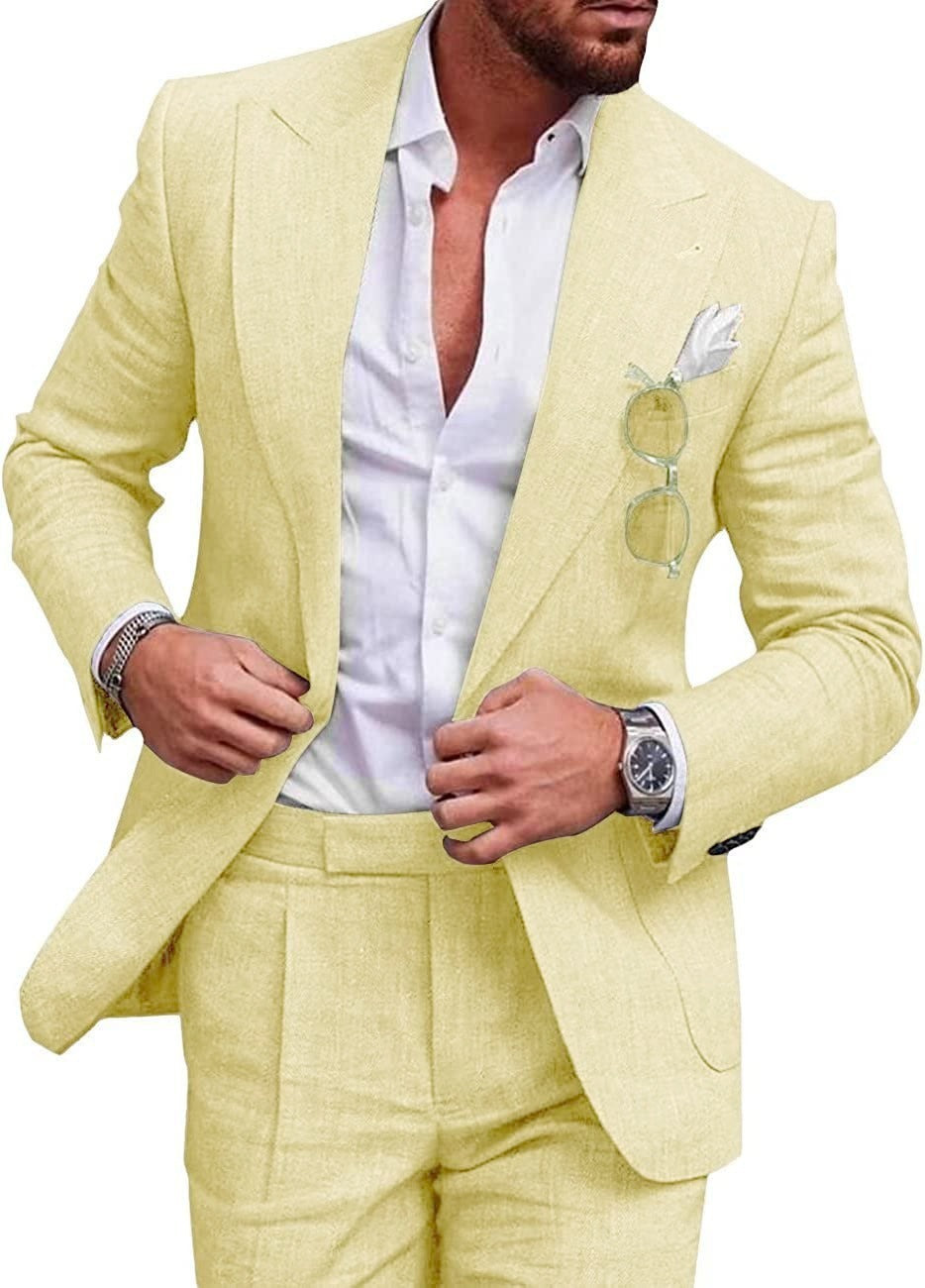 Men's Large Single Row One Button Solid Color Two-piece Set