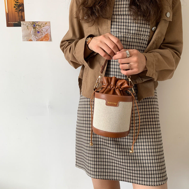 Bucket Drawstring Cylindrical Shoulder Bag