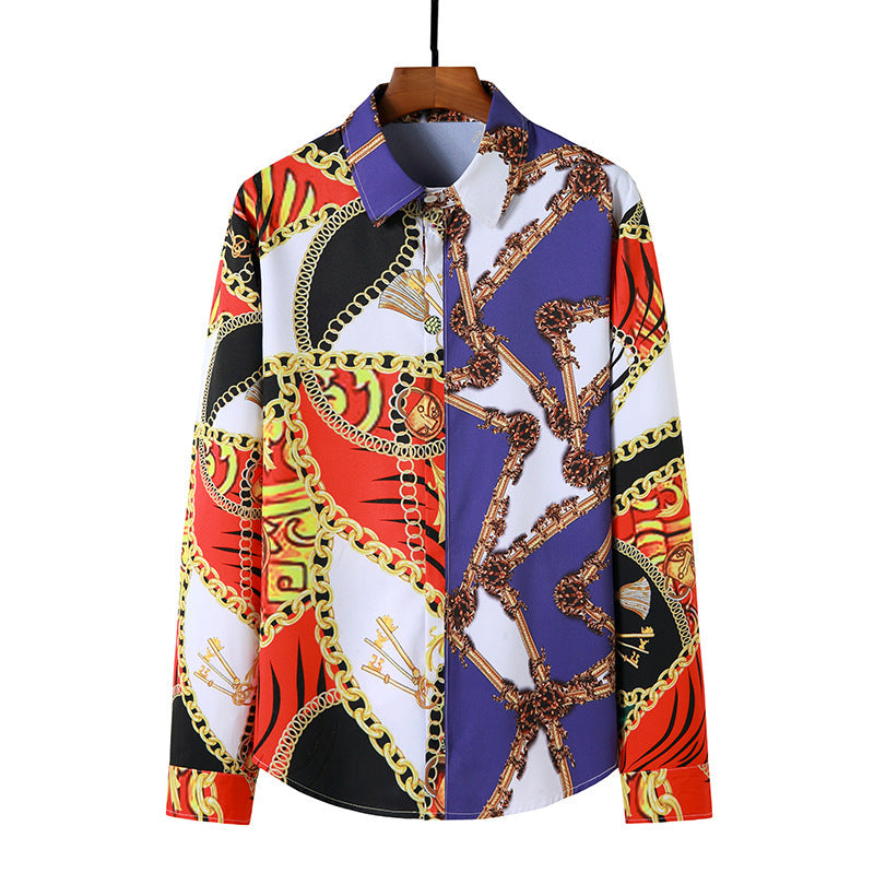 Chain Print Men's Long-sleeved Casual Shirt