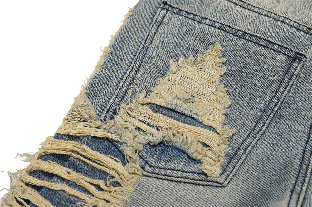 High Street Hand Scratched Whiskering Jeans Men's