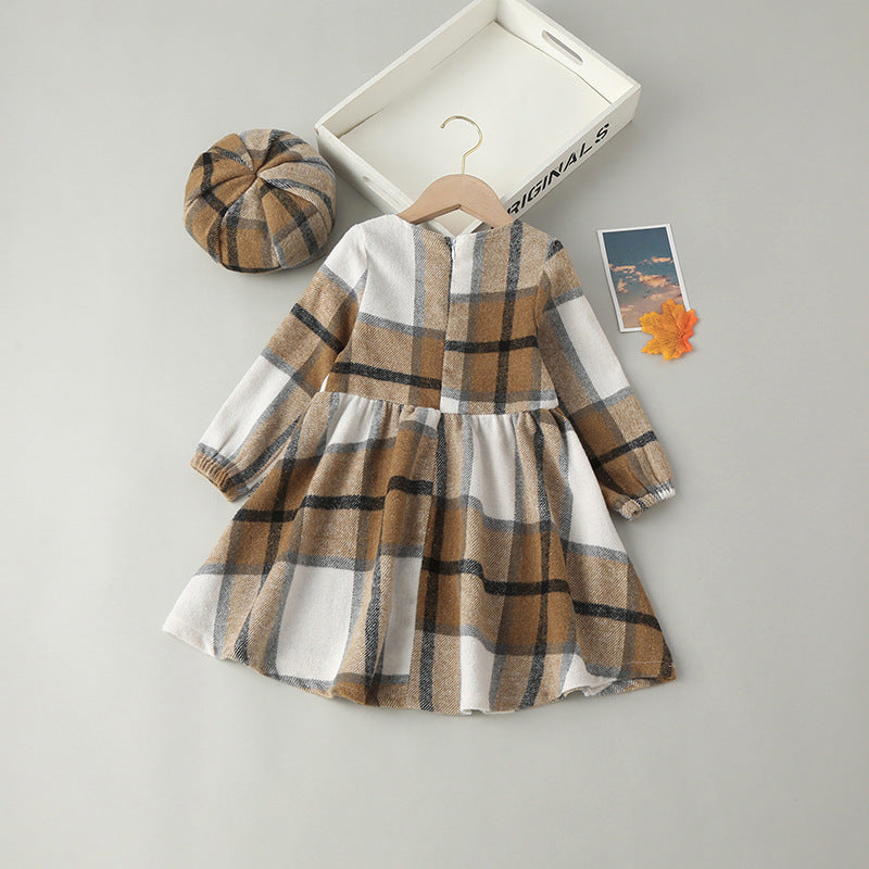 Girls' Fashion Spring And Autumn Long-sleeved Plaid Princess Dress