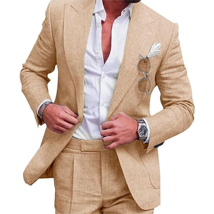 Men's Large Single Row One Button Solid Color Two-piece Set