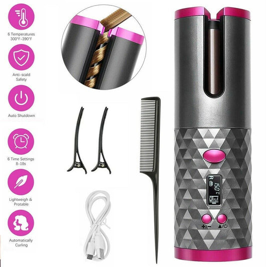 Automatic Rotating Cordless Hair Curler - Portable USB Rechargeable