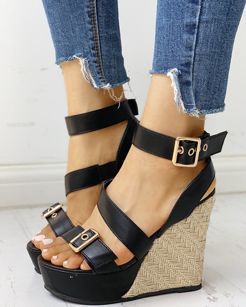 Straw Woven Wedge High Heel