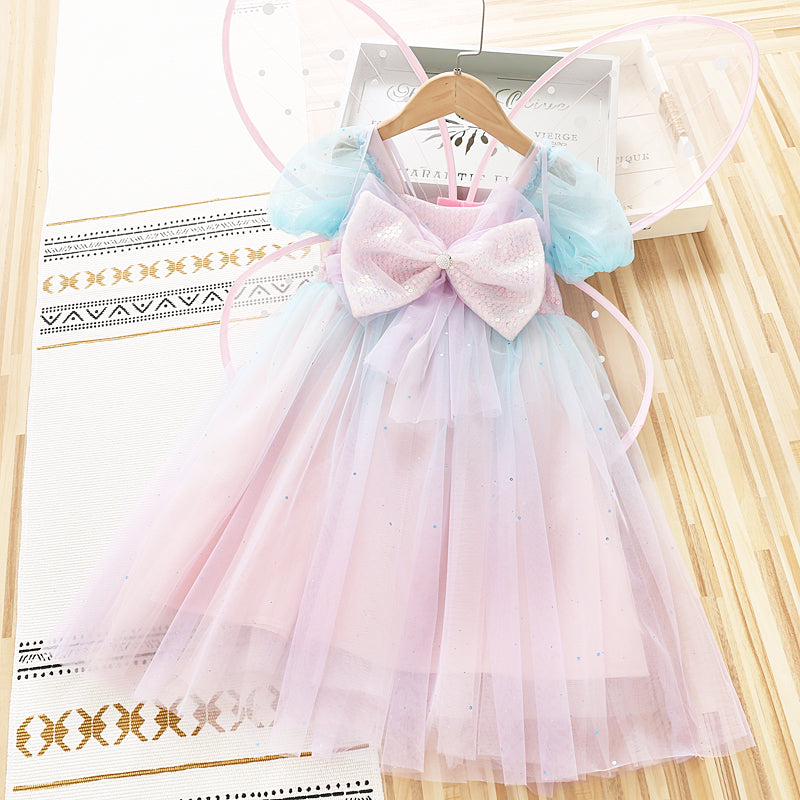 Girls Princess Western Style Rainbow Butterfly Wings Dress