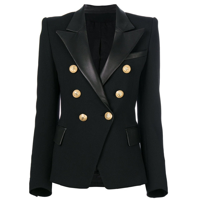 Leather Collar Slim Black Blazer