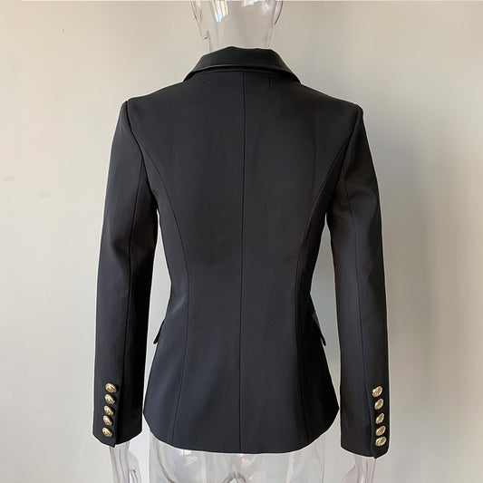 Leather Collar Slim Black Blazer