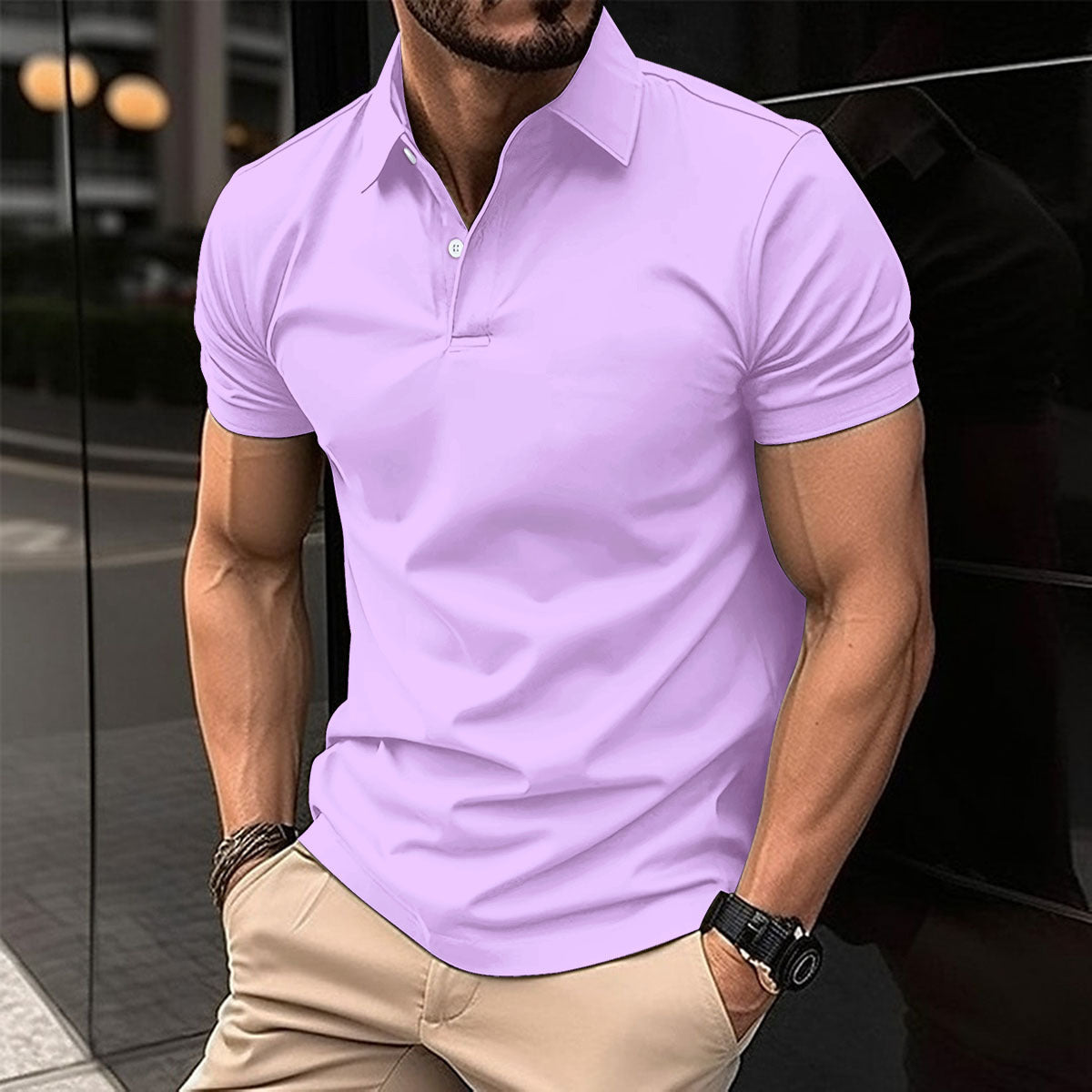 Summer Short Sleeve Solid Color Button Lapel Polo Shirt