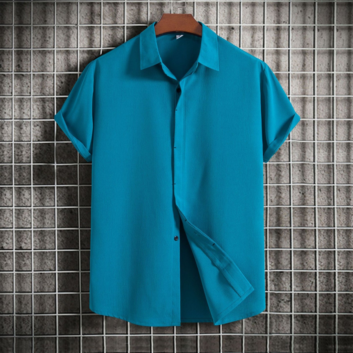 Short-sleeved Loose Solid Color Buttons Shirt