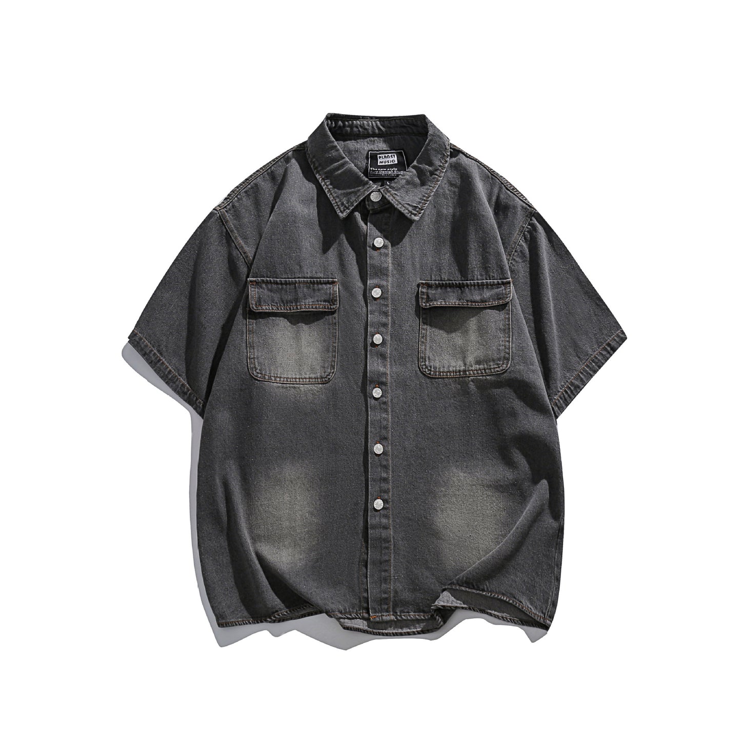 Short Sleeve Washed Denim Shirt Half Sleeve Retro