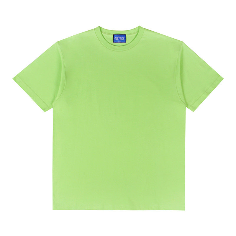 Solid Color Loose Shoulder Cotton Round Neck T-shirt