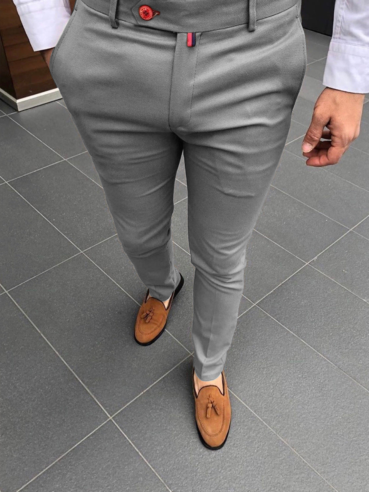 Men's Solid Color Casual Tappered Formal Pants