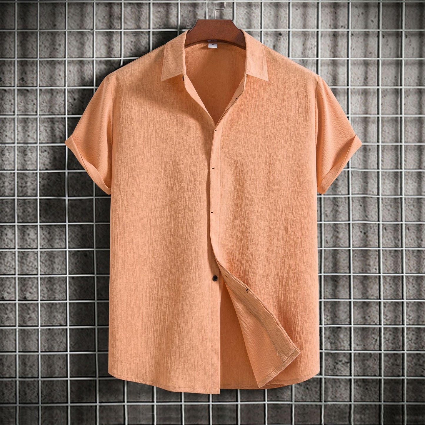 Short-sleeved Loose Solid Color Buttons Shirt