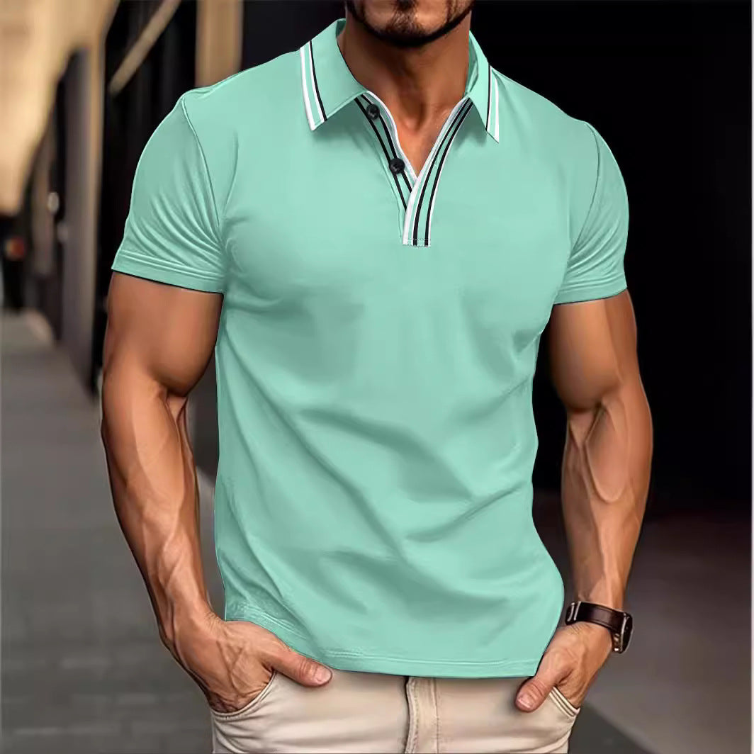 Striped Casual Polo Collar ButtonPolo Shirt Short Sleeve