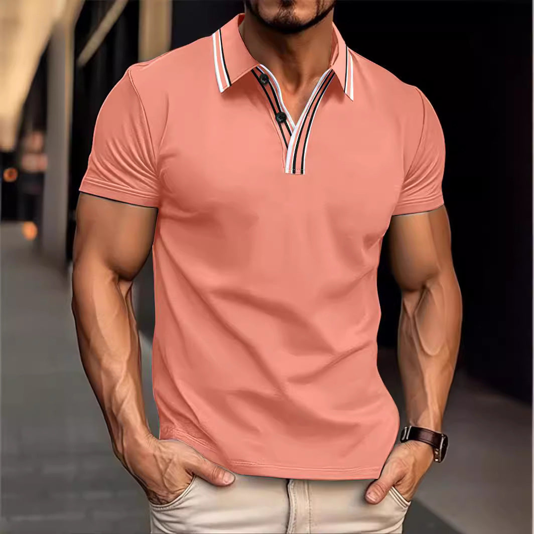 Striped Casual Polo Collar ButtonPolo Shirt Short Sleeve