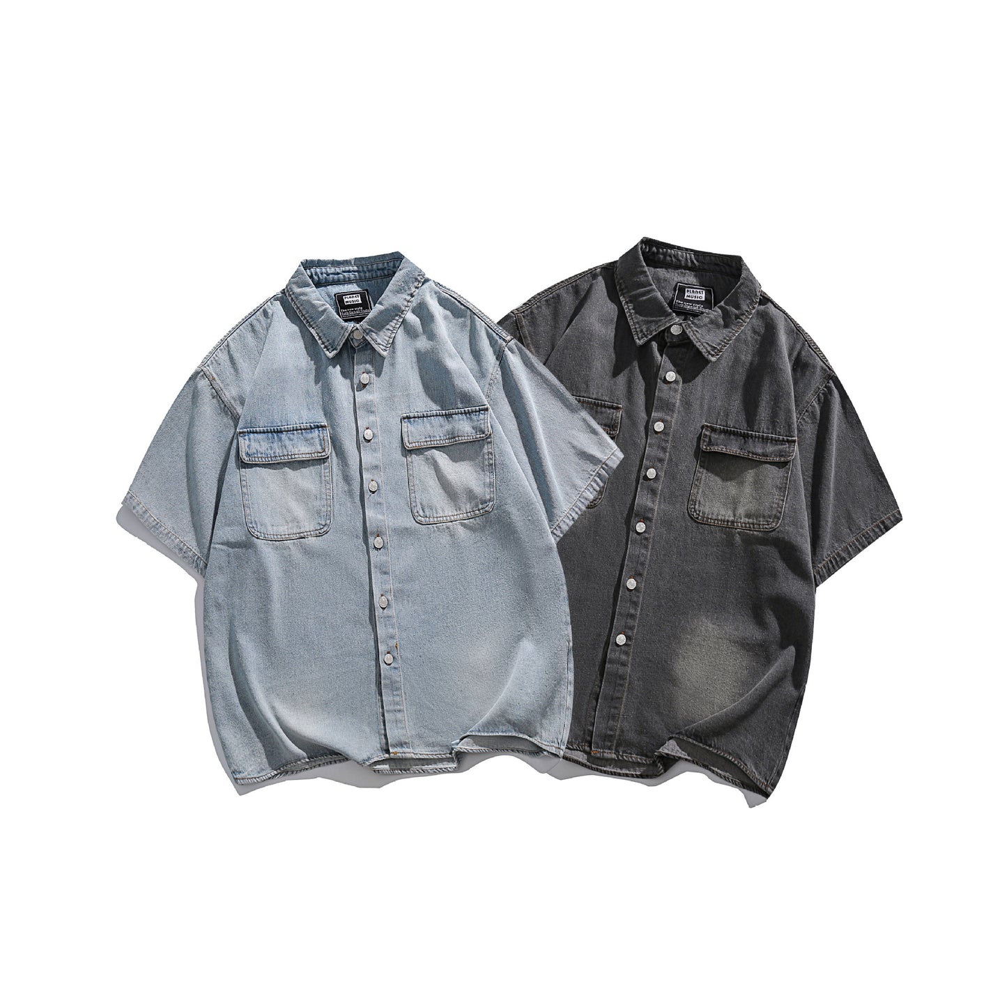 Short Sleeve Washed Denim Shirt Half Sleeve Retro