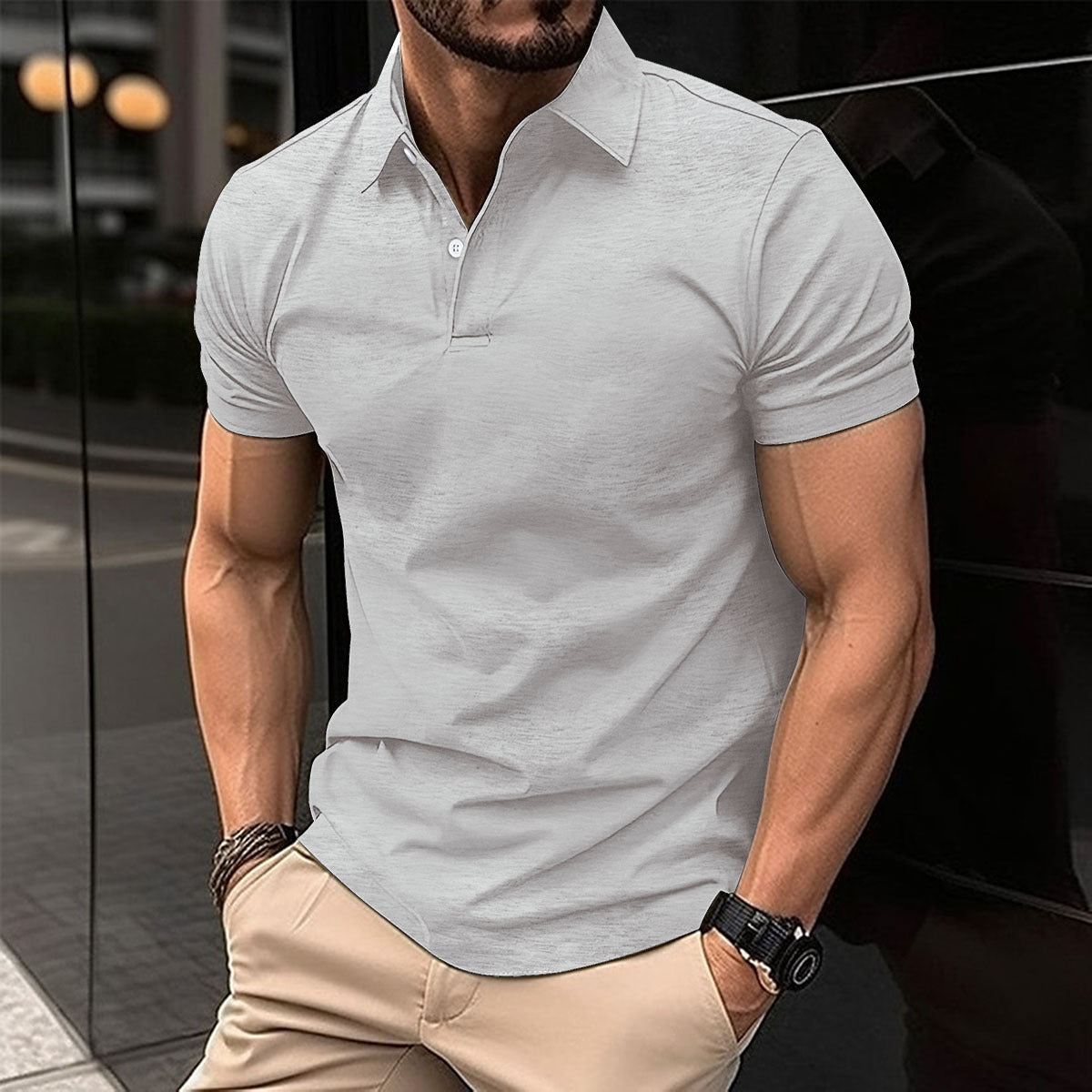 Summer Short Sleeve Solid Color Button Lapel Polo Shirt