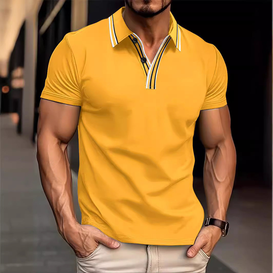 Striped Casual Polo Collar ButtonPolo Shirt Short Sleeve