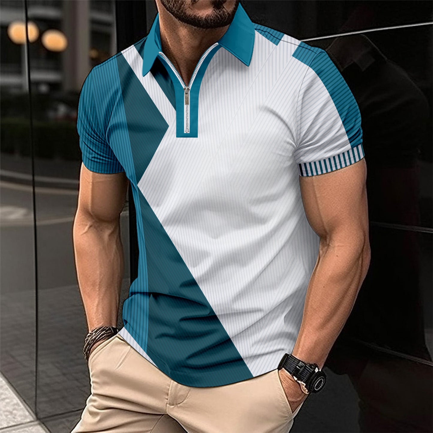 Printed Fashion Slim Color Polo Short Shirt