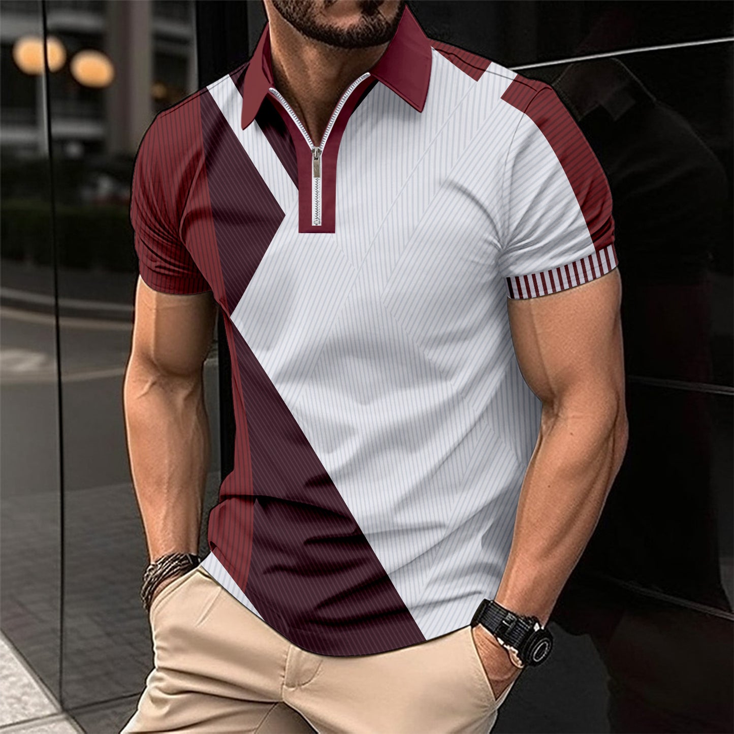 Printed Fashion Slim Color Polo Short Shirt