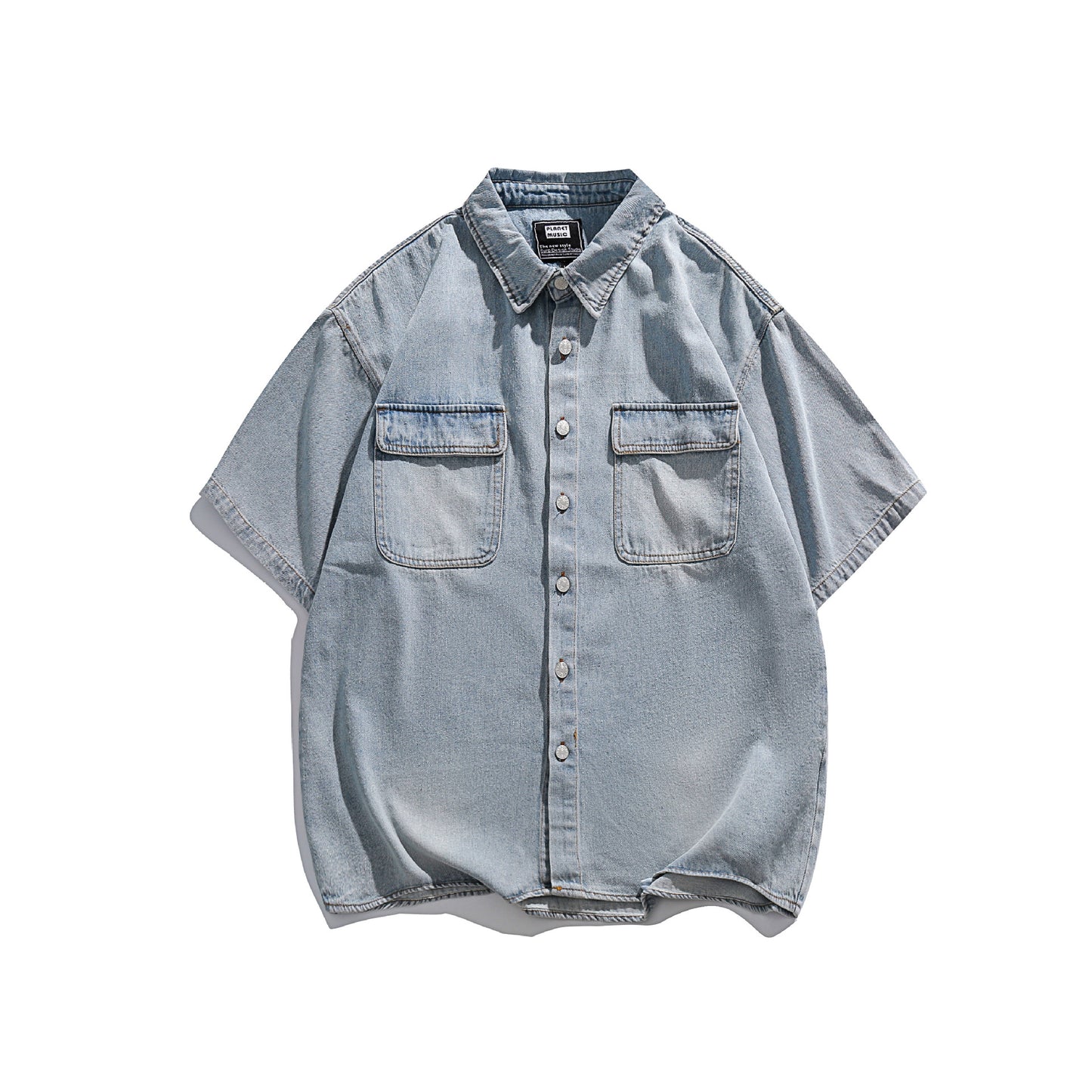 Short Sleeve Washed Denim Shirt Half Sleeve Retro