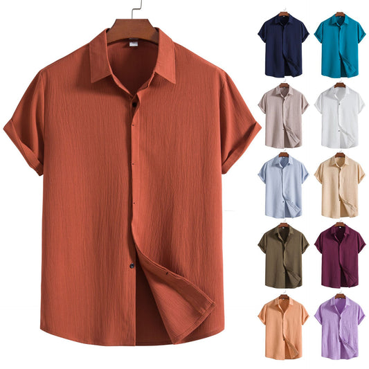 Short-sleeved Loose Solid Color Buttons Shirt