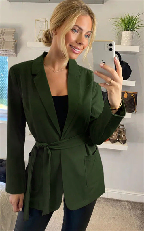 Women's Solid Color Side Tie Front Blazer