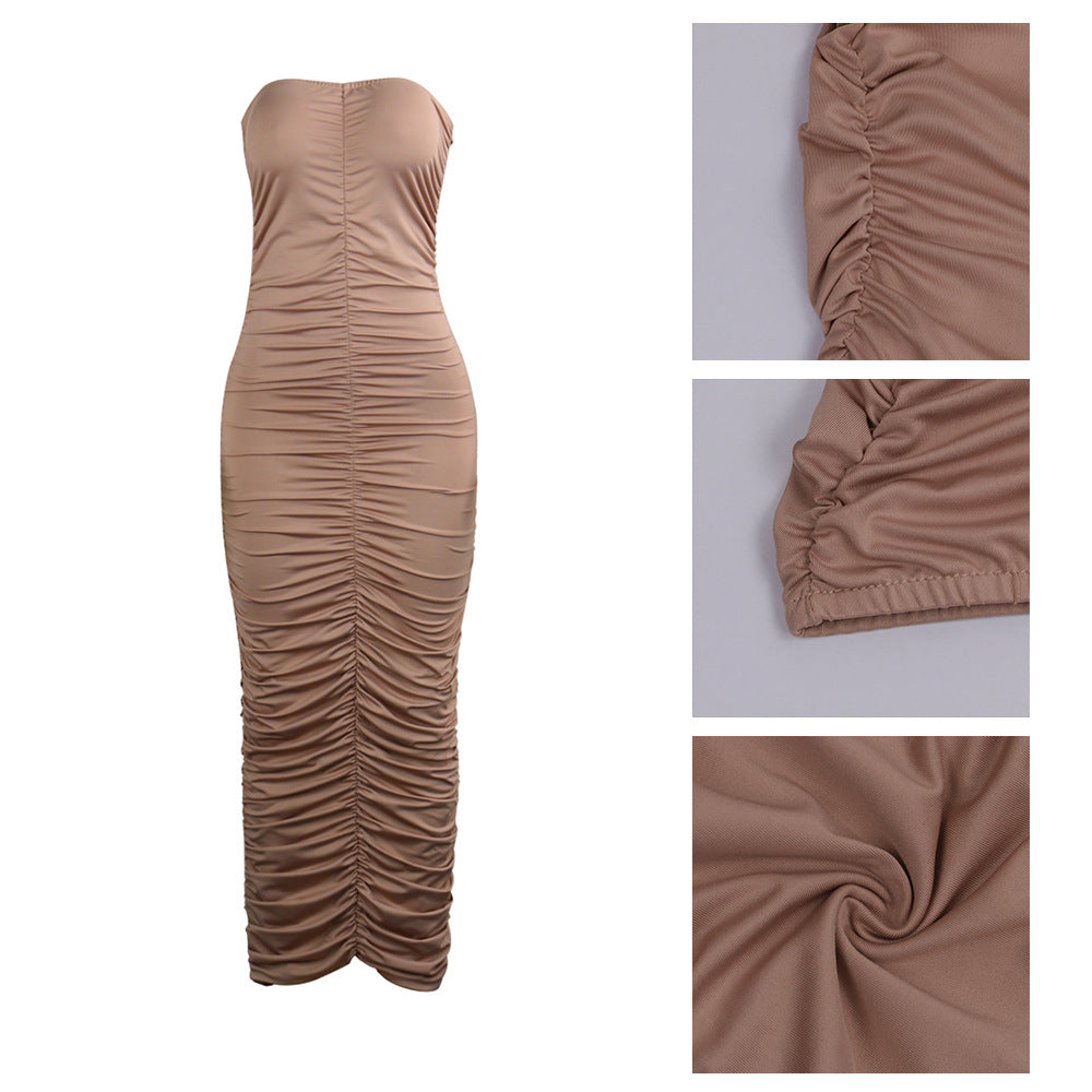 Lady Chest-wrapped Fashion Pleated Dress