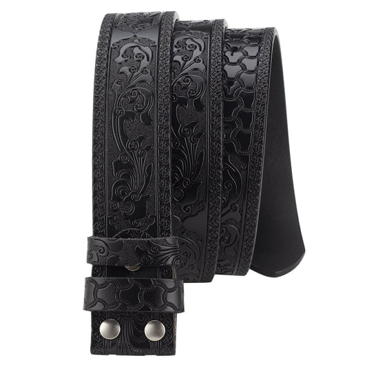 Phoenix Tail Embossed Smooth Buckle Cowhide Belt