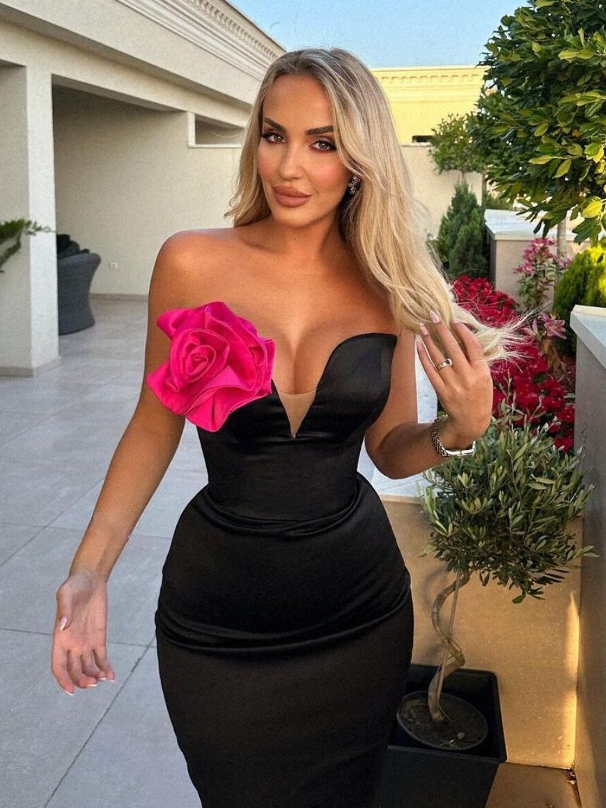 Black Tube Top Deep V Dress