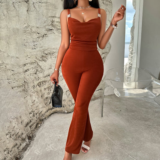 Solid Color Sling Metal Jumpsuit