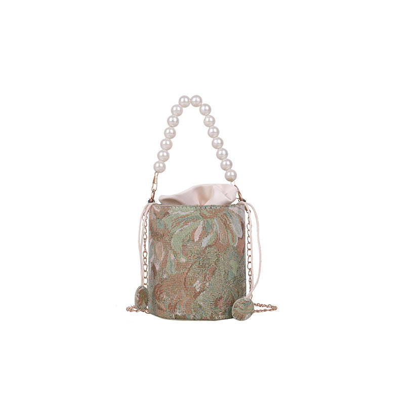 Chinese Style Pearl Chain Bucket Bag