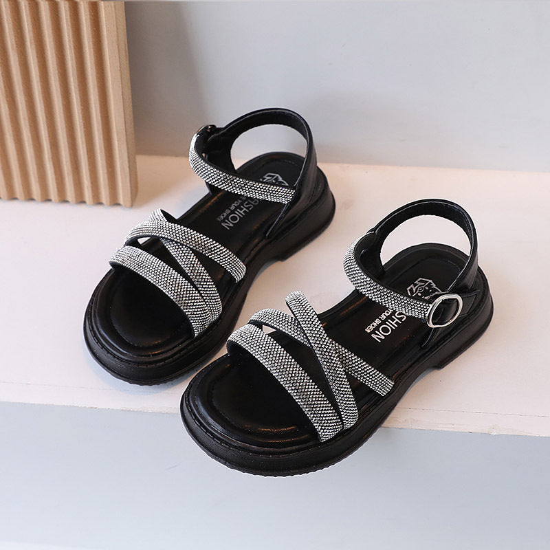 Girls' Simple Rhinestone Decorated Sandals