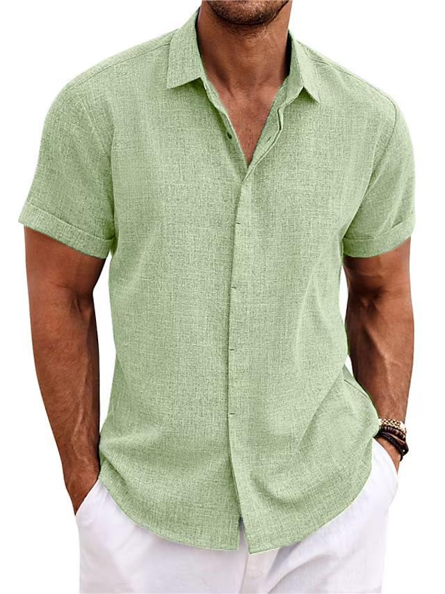 Men's Solid Color Loose Linen Short-sleeved Shirt