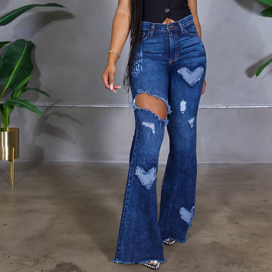 Ripped Denim Flared Pants